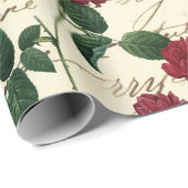 ゴージャスな赤いバラとクラシックヴィンテージ手書き ラッピングペーパー (ロールコーナー)