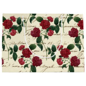 ゴージャスな赤いバラとクラシックヴィンテージ手書き ラージペーパーバッグ (裏面)