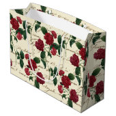 ゴージャスな赤いバラとクラシックヴィンテージ手書き ラージペーパーバッグ (裏面アングル)