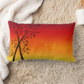 ゴージャスな赤い夕日竹と山の景色 ランバークッション (ブランケット)