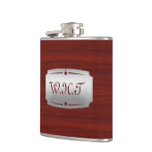 ゴージャスな赤い木材と銀印刷モノグラム フラスク (左)
