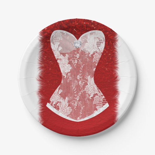 ゴージャスな赤と白のホリデー下着パーティー ペーパープレート (正面)