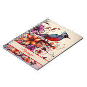 ゴージャスな赤の鳥と花のカスタム名サマー ノートブック (左側)