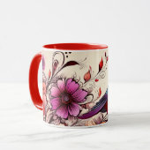 ゴージャスな赤の鳥と花のカスタム名サマー マグカップ (正面左)