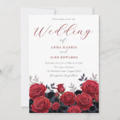 ゴージャスな赤エレガントいバラ結婚ス 招待状 (正面)