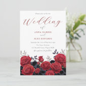 ゴージャスな赤エレガントいバラ結婚ス 招待状 (スタンド正面)