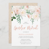 ゴージャスな赤面とホワイトフローラジェンダーがパーティーを表示 招待状 (正面/裏面)