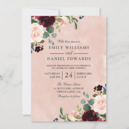 ゴージャスな赤面の水の色バーガンディ結婚フラワー 招待状