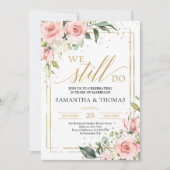 ゴージャスな赤面ピンクのフローラ金ゴールドフレーム我々はまだ 招待状 (正面)