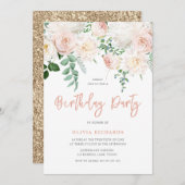 ゴージャスな赤面フローラオールエイジズバースデーパーティー 招待状 (正面/裏面)