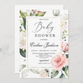 ゴージャスな赤面フローラフレーム金ゴールドベビーシャワー 招待状 (正面/裏面)