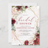 ゴージャスな赤面ブルゴーニュフローラ金ゴールドブライダルシャワー 招待状 (正面)