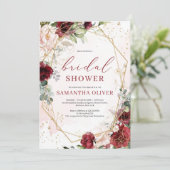 ゴージャスな赤面ブルゴーニュフローラ金ゴールドブライダルシャワー 招待状 (スタンド正面)