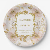 ゴージャスな赤面結婚金ゴールドの紙プレート ペーパープレート (正面)