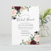 ゴージャスな赤面&バーガンディーフラワーズブライダルシャワー 招待状 (スタンド正面)