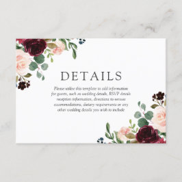 ゴージャスな赤面&ブルゴーニュの花エレガントな結婚式 エンクロージャーカード