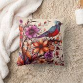 ゴージャスな赤鳥とフローラ夏 クッション (ブランケット)