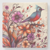 ゴージャスな赤鳥とフローラ夏 ストーンコースター (正面)