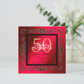 ゴージャスな金とチェリーレッドの女性の50歳の誕生日 招待状 (スタンド正面)