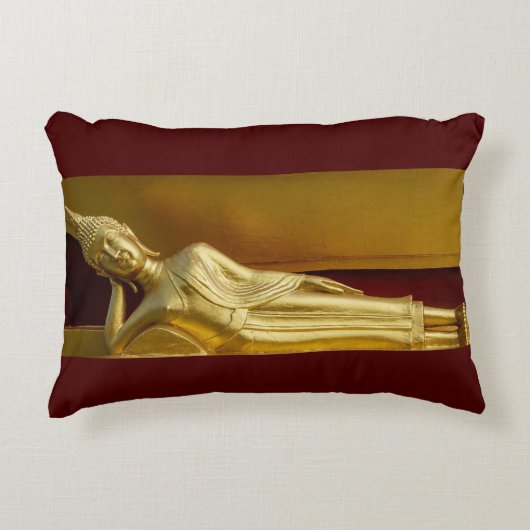 ゴージャスな金ゴールドとダークレッドリクライニング仏 アクセントクッション (正面)