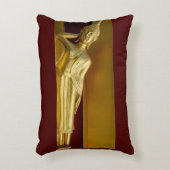 ゴージャスな金ゴールドとダークレッドリクライニング仏 アクセントクッション (正面(垂直))