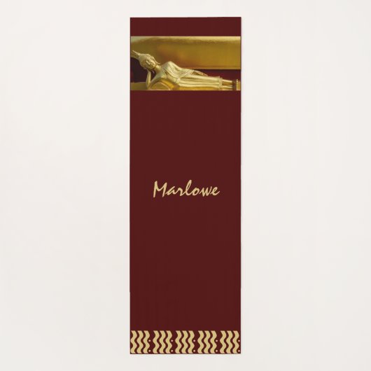 ゴージャスな金ゴールドとダークレッドリクライニング仏 ヨガマット (裏面)