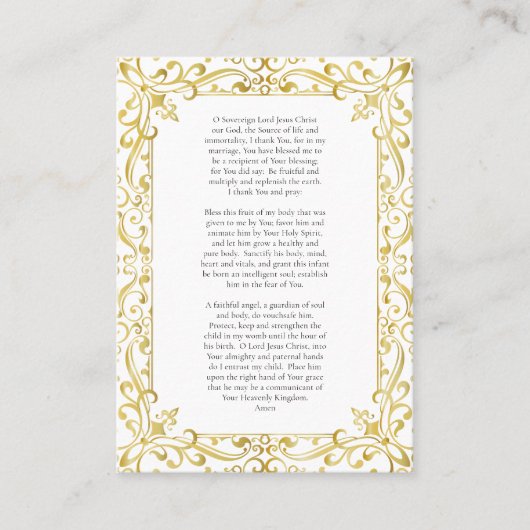 ゴージャスな金ゴールドフレームカトリック妊娠祈りの言葉カード プレイスカード (正面)
