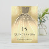 ゴージャスな金ゴールドマーメイドドレスキンセアニェラパーティー 招待状 (スタンド正面)