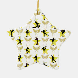 ゴージャスな金ゴールド姿スケートで滑るクリスマスデザイン セラミックオーナメント