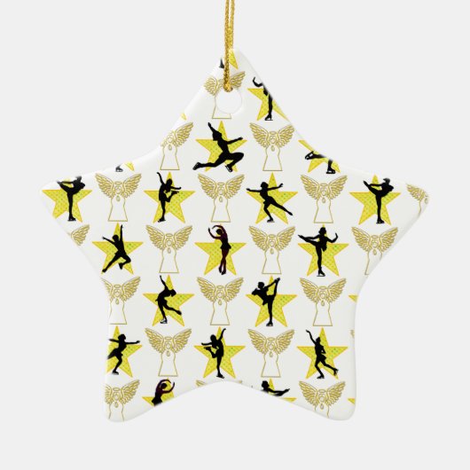 ゴージャスな金ゴールド姿スケートで滑るクリスマスデザイン セラミックオーナメント (正面)