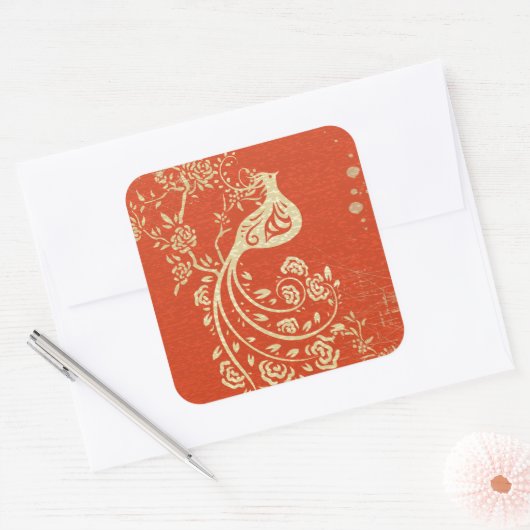 ゴージャスな金ゴールド素晴らしバガーリーーレトロフローラ スクエアシール (封筒)