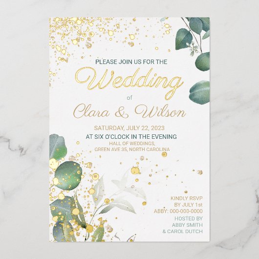 ゴージャスな金ゴールド結婚ズ 箔招待状 (正面)