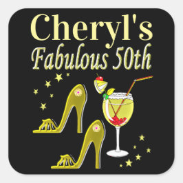 ゴージャスな金ゴールド50番目の誕生日デザイン スクエアシール