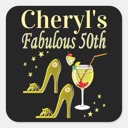 ゴージャスな金ゴールド50番目の誕生日デザイン スクエアシール (正面)