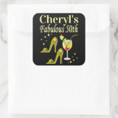 ゴージャスな金ゴールド50番目の誕生日デザイン スクエアシール (バッグ)