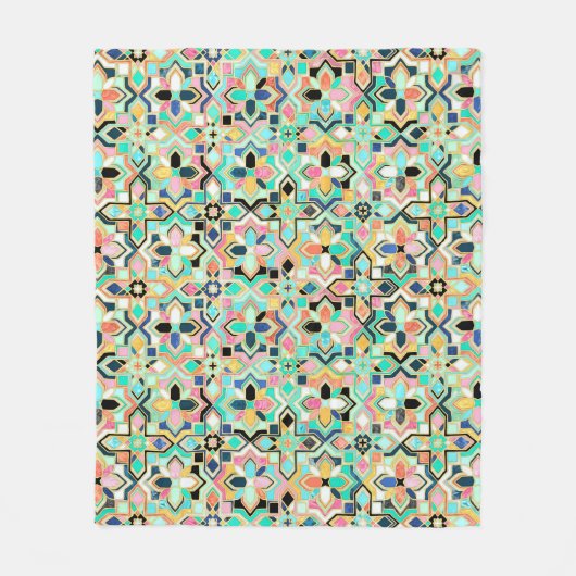 ゴージャスな金箔モロッカンタイルパターン in フリースブランケット (正面)