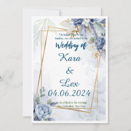 ゴージャスな青い花と金ゴールドアクセント 招待状