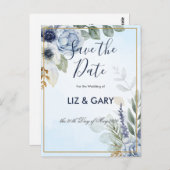 ゴージャスな青い花の日付はがきを保存 ポストカード (正面/裏面)