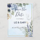 ゴージャスな青い花の日付はがきを保存 ポストカード (正面)