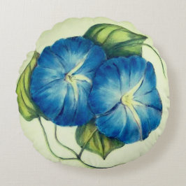 ゴージャスな青い花 ラウンドクッション