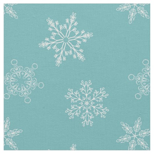 ゴージャスな青い雪のクリスマスパターン ファブリック (クローズアップ)