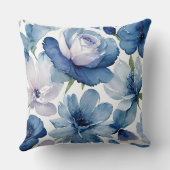ゴージャスな青と白のフローラ クッション (裏面)