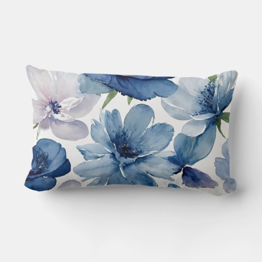 ゴージャスな青と白のフローラ ランバークッション (裏面)