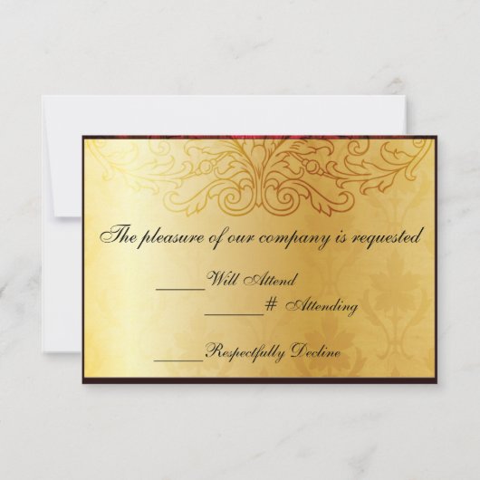 ゴージャスな飾り付けのゴールドマスカレード結婚式招待状 出欠カード (裏面)
