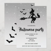 ゴージャスな魔女 シルバー&ブラック ハロウィンパーティー 招待状 (正面/裏面)