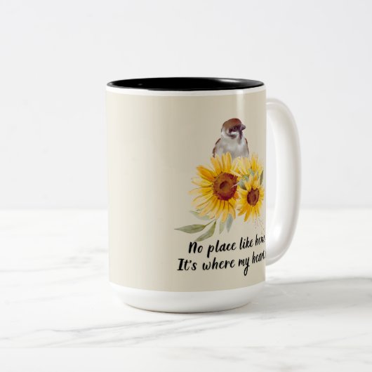 ゴージャスな鳥とヒマワリ引用文 ツートーンマグカップ (正面右)