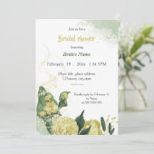 ゴージャスな黄色い花の緑のブライダルシャワー 招待状 (スタンド正面)