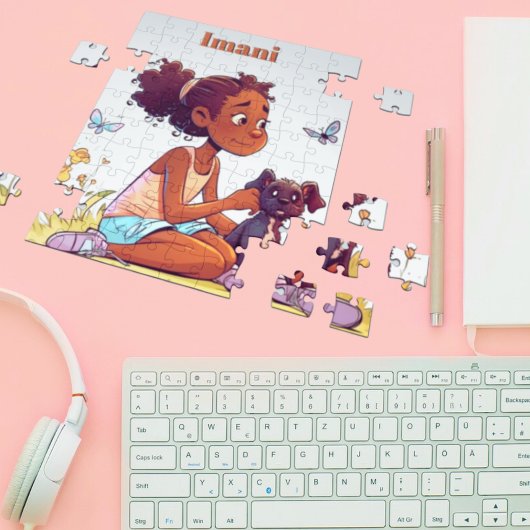 ゴージャスな黒い女の子と彼女の毛皮のパズル ジグソーパズル