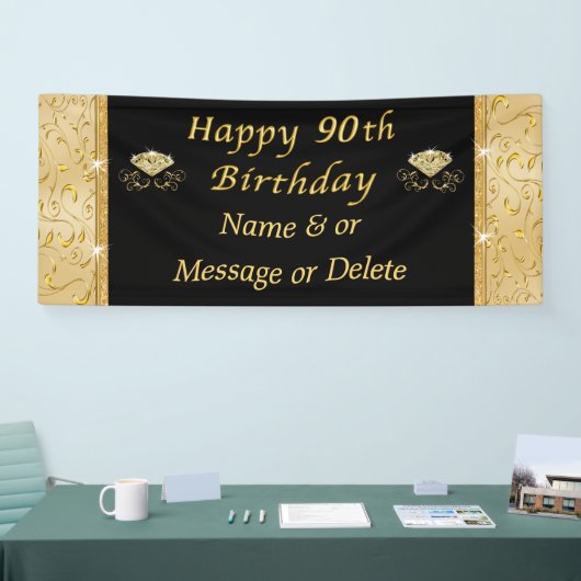 ゴージャスな黒と金ゴールド70番目の誕生日バナー 横断幕 (トレードショー)