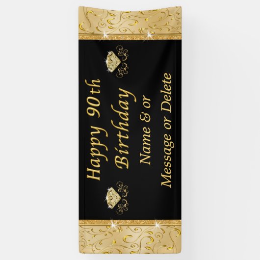 ゴージャスな黒と金ゴールド70番目の誕生日バナー 横断幕 (縦)
